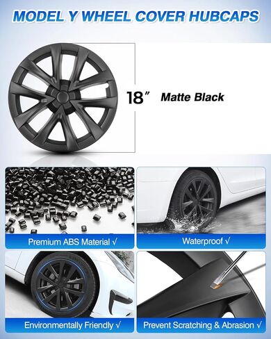 أغطية عجلات Tesla Model Y، أغطية محور ABS، غطاء عجلة بديل لحماية حافة سوداء غير لامعة مقاس 19 بوصة متوافق مع ملحقات Tesla Model Y 2020-2023 (4 قطع) in Saudi Arabia