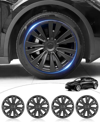 أغطية عجلات Tesla Model Y، أغطية محور ABS، غطاء عجلة بديل لحماية حافة سوداء غير لامعة مقاس 19 بوصة متوافق مع ملحقات Tesla Model Y 2020-2023 (4 قطع) in Saudi Arabia