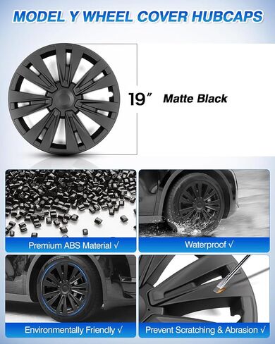 أغطية عجلات Tesla Model Y، أغطية محور ABS، غطاء عجلة بديل لحماية حافة سوداء غير لامعة مقاس 19 بوصة متوافق مع ملحقات Tesla Model Y 2020-2023 (4 قطع) in Saudi Arabia