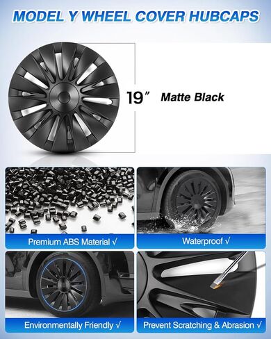 أغطية عجلات Tesla Model Y، أغطية محور ABS، غطاء عجلة بديل لحماية حافة سوداء غير لامعة مقاس 19 بوصة متوافق مع ملحقات Tesla Model Y 2020-2023 (4 قطع) in Kuwait