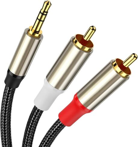 3.5mm to 2RCA Cable 5FT, Aux to 2RCA Gold-Plated Nylon Braided 3.5mm Male to 2RCA Male Auxiliary Stereo Audio Y Splitter MP3, Speakers, Home Theater, Smartphones, Tablets,HDTV… in Saudi Arabia