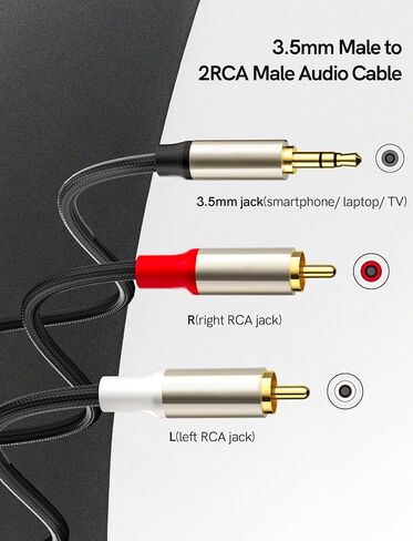 3.5mm to 2RCA Cable 5FT, Aux to 2RCA Gold-Plated Nylon Braided 3.5mm Male to 2RCA Male Auxiliary Stereo Audio Y Splitter MP3, Speakers, Home Theater, Smartphones, Tablets,HDTV… in Saudi Arabia