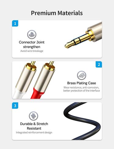3.5mm to 2RCA Cable 5FT, Aux to 2RCA Gold-Plated Nylon Braided 3.5mm Male to 2RCA Male Auxiliary Stereo Audio Y Splitter MP3, Speakers, Home Theater, Smartphones, Tablets,HDTV… in Saudi Arabia
