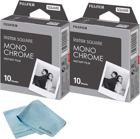 Fujifilm Instant Square Monochrome Film 20 Sheets + BluebirdSales Microfiber Cleaning Cloth for Instant Photography in Kuwait