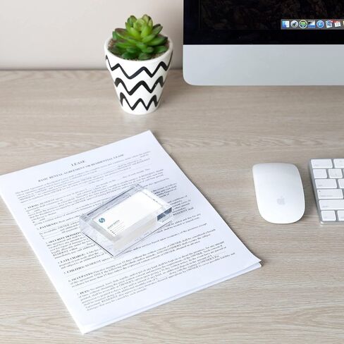 Modern Innovations Slide-in Business Card Holder W/Paper Weight - Shatterproof Acrylic Business Card Holder - Crystal Clear Business Card Display Holder for Professional & Home Office, Reception Desk in Kuwait