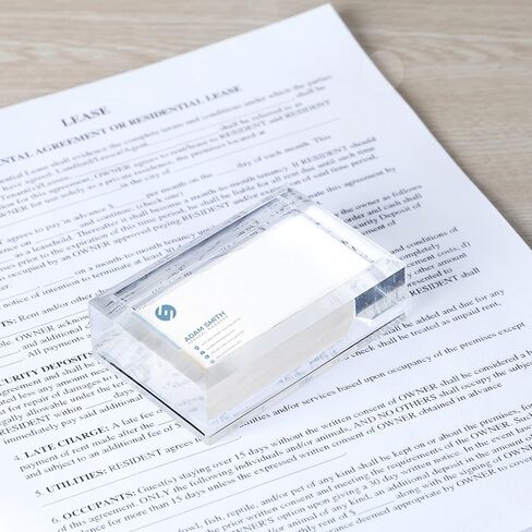 Modern Innovations Slide-in Business Card Holder W/Paper Weight - Shatterproof Acrylic Business Card Holder - Crystal Clear Business Card Display Holder for Professional & Home Office, Reception Desk in Kuwait