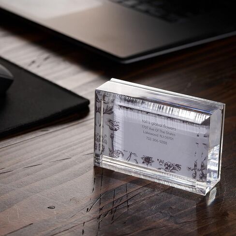 Modern Innovations Slide-in Business Card Holder W/Paper Weight - Shatterproof Acrylic Business Card Holder - Crystal Clear Business Card Display Holder for Professional & Home Office, Reception Desk in Kuwait