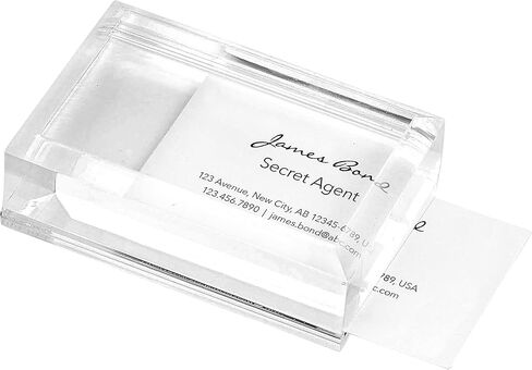 Modern Innovations Slide-in Business Card Holder W/Paper Weight - Shatterproof Acrylic Business Card Holder - Crystal Clear Business Card Display Holder for Professional & Home Office, Reception Desk in Kuwait