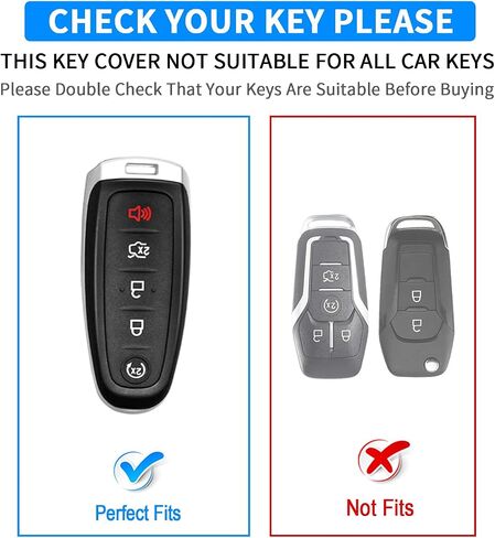 غطاء QBUC Ford Key fob، واقي حافظة مفاتيح السيارة الناعم TPU 360 درجة مع سلسلة مفاتيح متوافقة مع ملحقات Ford C-Max Edge Escape Expedition Explorer Flex Focus Taurus Lincoln MKS MKT MKX Navigator (أسود) in Kuwait