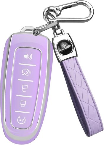غطاء QBUC Ford Key fob، واقي حافظة مفاتيح السيارة الناعم TPU 360 درجة مع سلسلة مفاتيح متوافقة مع ملحقات Ford C-Max Edge Escape Expedition Explorer Flex Focus Taurus Lincoln MKS MKT MKX Navigator (أسود) in Kuwait