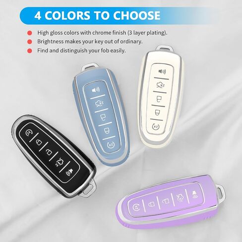 غطاء QBUC Ford Key fob، واقي حافظة مفاتيح السيارة الناعم TPU 360 درجة مع سلسلة مفاتيح متوافقة مع ملحقات Ford C-Max Edge Escape Expedition Explorer Flex Focus Taurus Lincoln MKS MKT MKX Navigator (أسود) in Kuwait