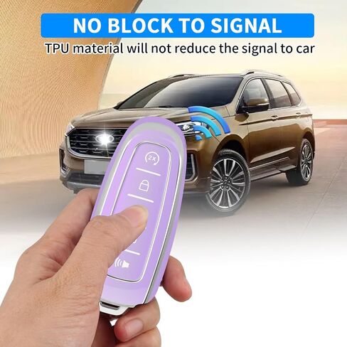 غطاء QBUC Ford Key fob، واقي حافظة مفاتيح السيارة الناعم TPU 360 درجة مع سلسلة مفاتيح متوافقة مع ملحقات Ford C-Max Edge Escape Expedition Explorer Flex Focus Taurus Lincoln MKS MKT MKX Navigator (أسود) in Kuwait