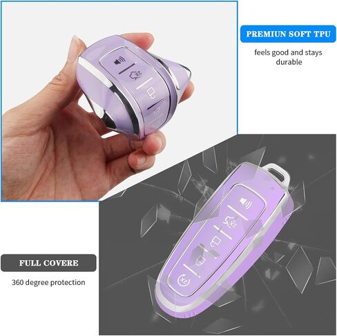 غطاء QBUC Ford Key fob، واقي حافظة مفاتيح السيارة الناعم TPU 360 درجة مع سلسلة مفاتيح متوافقة مع ملحقات Ford C-Max Edge Escape Expedition Explorer Flex Focus Taurus Lincoln MKS MKT MKX Navigator (أسود) in Kuwait