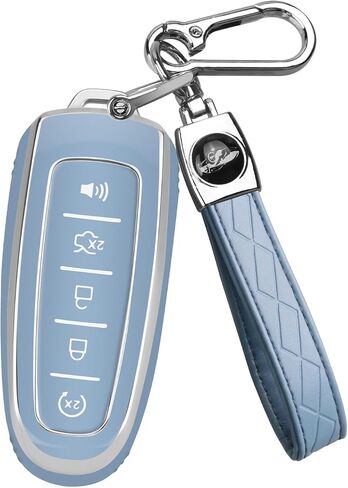 غطاء QBUC Ford Key fob، واقي حافظة مفاتيح السيارة الناعم TPU 360 درجة مع سلسلة مفاتيح متوافقة مع ملحقات Ford C-Max Edge Escape Expedition Explorer Flex Focus Taurus Lincoln MKS MKT MKX Navigator (أسود) in Kuwait