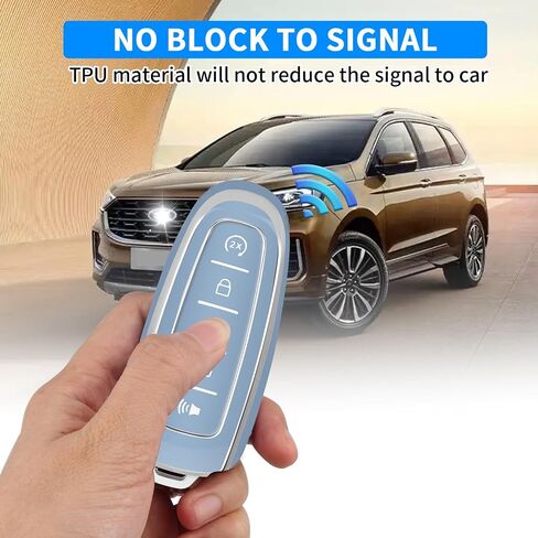 غطاء QBUC Ford Key fob، واقي حافظة مفاتيح السيارة الناعم TPU 360 درجة مع سلسلة مفاتيح متوافقة مع ملحقات Ford C-Max Edge Escape Expedition Explorer Flex Focus Taurus Lincoln MKS MKT MKX Navigator (أسود) in Kuwait