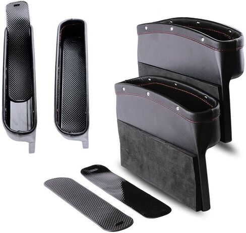 Car Seat Pockets PU Leather Car Console Side Organizer Seat Gap Filler Catch Caddy for Car Interior Accessories,Cellphone Wallet Coin Key with Non-Slip Mat 9.2x6.5x2.1 inch Black（2 Pack） in Saudi Arabia