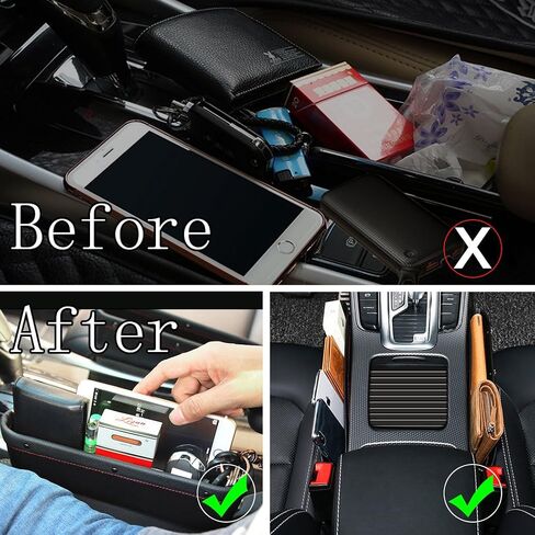 Car Seat Pockets PU Leather Car Console Side Organizer Seat Gap Filler Catch Caddy for Car Interior Accessories,Cellphone Wallet Coin Key with Non-Slip Mat 9.2x6.5x2.1 inch Black（2 Pack） in Saudi Arabia