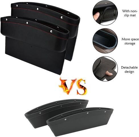 Car Seat Pockets PU Leather Car Console Side Organizer Seat Gap Filler Catch Caddy for Car Interior Accessories,Cellphone Wallet Coin Key with Non-Slip Mat 9.2x6.5x2.1 inch Black（2 Pack） in Saudi Arabia