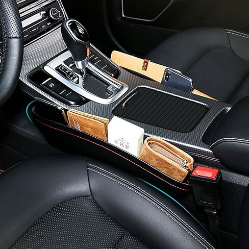 Car Seat Pockets PU Leather Car Console Side Organizer Seat Gap Filler Catch Caddy for Car Interior Accessories,Cellphone Wallet Coin Key with Non-Slip Mat 9.2x6.5x2.1 inch Black（2 Pack） in Saudi Arabia