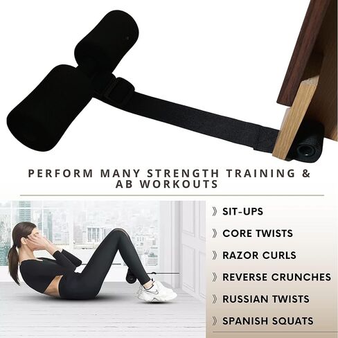 Nordic Hamstring Curl Strap with Knee Pad - Premium Comfort, Adjustable, Easy to Use Ab Workout, Glute, Leg Exercise, Strength Training, Sit-up, Spanish Squats, Sturdy & Quick Setup Home Gym Equipment in Saudi Arabia