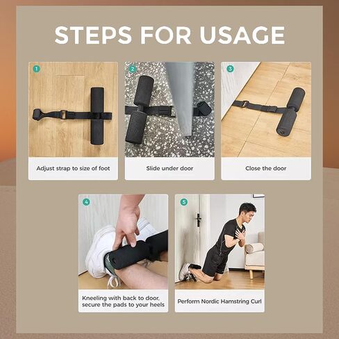 Nordic Hamstring Curl Strap with Knee Pad - Premium Comfort, Adjustable, Easy to Use Ab Workout, Glute, Leg Exercise, Strength Training, Sit-up, Spanish Squats, Sturdy & Quick Setup Home Gym Equipment in Saudi Arabia