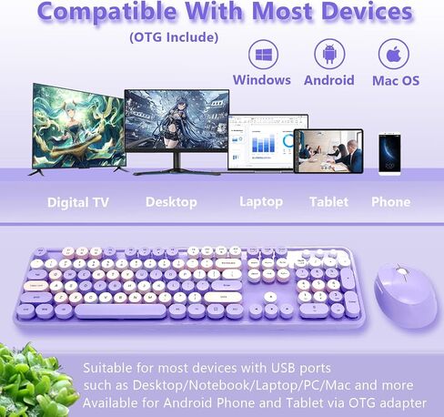 Purple Retro Typewriter Wireless Keyboard and Mouse Combo for Home Office in Kuwait