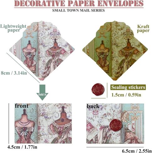240 مجموعة من الأظرف الورقية المزخرفة العتيقة، VEINARDYL العتيقة ورقة هدية مغلف عملة مغلف بطاقة المعايدة مغلف سجل القصاصات ورقة الفن الحرفية للسفر مذكرات رصاصة المجلات الزفاف in Kuwait