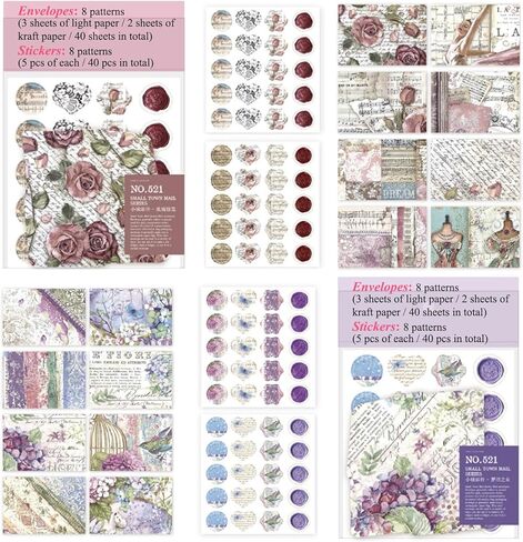 240 مجموعة من الأظرف الورقية المزخرفة العتيقة، VEINARDYL العتيقة ورقة هدية مغلف عملة مغلف بطاقة المعايدة مغلف سجل القصاصات ورقة الفن الحرفية للسفر مذكرات رصاصة المجلات الزفاف in Kuwait