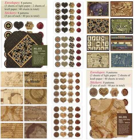 240 مجموعة من الأظرف الورقية المزخرفة العتيقة، VEINARDYL العتيقة ورقة هدية مغلف عملة مغلف بطاقة المعايدة مغلف سجل القصاصات ورقة الفن الحرفية للسفر مذكرات رصاصة المجلات الزفاف in Kuwait