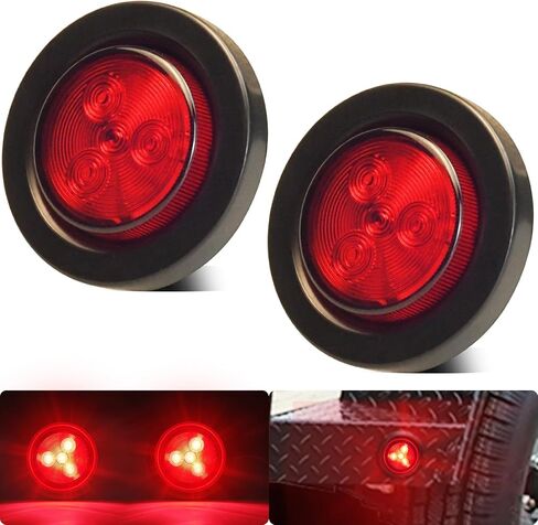 2 قطعة 2 بوصة مستديرة LED مقطورة تشغيل أضواء خلفية ماركر أضواء جانبية علامة 4 مصابيح LED حمراء مع حلقة مطاطية محكمة الغلق مقاومة للماء IP67 للشاحنة/القارب/RV/الشاحنة، تيار مستمر 12 فولت in Kuwait