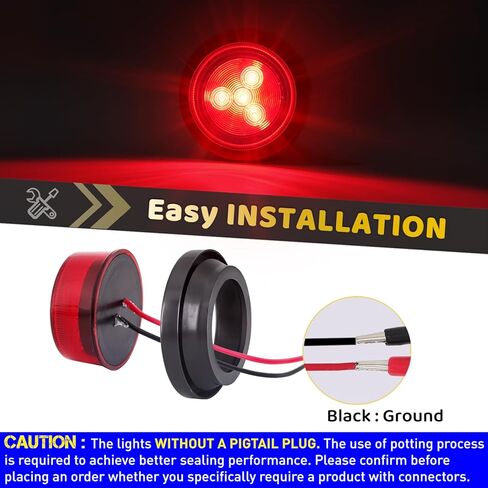 2 قطعة 2 بوصة مستديرة LED مقطورة تشغيل أضواء خلفية ماركر أضواء جانبية علامة 4 مصابيح LED حمراء مع حلقة مطاطية محكمة الغلق مقاومة للماء IP67 للشاحنة/القارب/RV/الشاحنة، تيار مستمر 12 فولت in Kuwait