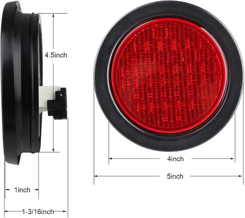 4Pcs 4" Round Red LED Trailer Tail Lights Kit 40 LED, 4 Inch Round Led Stop Turn Tail Lights Trailer Brake Lights Flush Mount for RV Trucks, Rubber Grommets and 3-Prong Wire Pigtails Included in Saudi Arabia