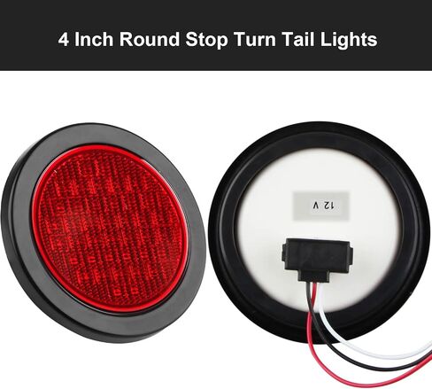 4Pcs 4" Round Red LED Trailer Tail Lights Kit 40 LED, 4 Inch Round Led Stop Turn Tail Lights Trailer Brake Lights Flush Mount for RV Trucks, Rubber Grommets and 3-Prong Wire Pigtails Included in Saudi Arabia
