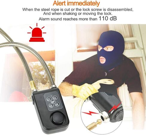 Password Lock Bike/Motorcycle/Gate Door Digital Lock with Anti Theft Alarm 110dB(Black 31.5 Inch) in Saudi Arabia