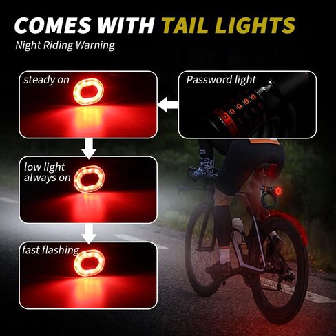 كابل قفل الدراجة من Chemini مزود بإضاءة خلفية للدراجة، قفل رقمي بطول 4 أقدام مع دعامة تثبيت للدراجات النارية والدراجات البخارية (أسود، عبوة واحدة) in Kuwait