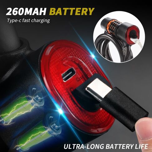 كابل قفل الدراجة من Chemini مزود بإضاءة خلفية للدراجة، قفل رقمي بطول 4 أقدام مع دعامة تثبيت للدراجات النارية والدراجات البخارية (أسود، عبوة واحدة) in Kuwait