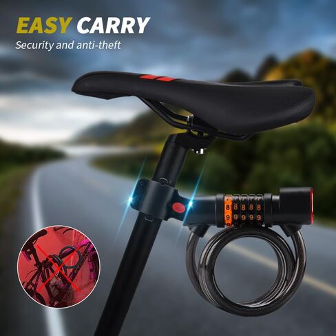 كابل قفل الدراجة من Chemini مزود بإضاءة خلفية للدراجة، قفل رقمي بطول 4 أقدام مع دعامة تثبيت للدراجات النارية والدراجات البخارية (أسود، عبوة واحدة) in Kuwait
