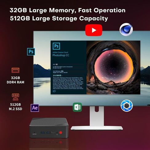 كمبيوتر Ryzen Mini PC Windows 11 Pro، AMD Ryzen 7 5700U 32GB RAM 512 M.2 SSD أجهزة كمبيوتر صغيرة، كمبيوتر ألعاب صغير 4K شاشة ثلاثية/Dual HDMI/WiFi 6/الألعاب/المكتب/المنزل in Kuwait