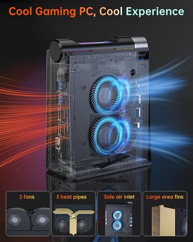 كمبيوتر KAMRUI Mini Gaming PC، AMD Ryzen 7 7735HS (يصل إلى 4.75 جيجا هرتز) ذاكرة الوصول العشوائي 32 جيجا بايت ثنائي القناة 512 جيجا NVME SSD، كمبيوتر صغير مكتبي للألعاب AMR5 3 أوضاع تبديل PERF، ضوء RGB، 4K UHD، نوع C، WiFi6/BT5.2 in Kuwait