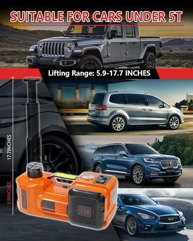 طقم مقبس السيارة الكهربائية 5 طن 12 فولت مقبس سيارة هيدروليكي مع مفتاح ربط كهربائي، ضاغط هواء منفاخ الإطارات، مقبس كهربائي 4 في 1 لسيارة سيدان SUV MPV شاحنة مع ضوء LED in Kuwait
