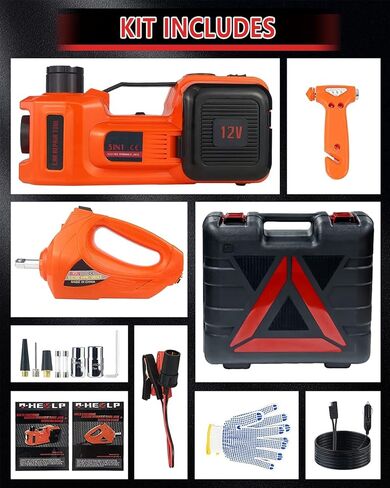 طقم مقبس السيارة الكهربائية 5 طن 12 فولت مقبس سيارة هيدروليكي مع مفتاح ربط كهربائي، ضاغط هواء منفاخ الإطارات، مقبس كهربائي 4 في 1 لسيارة سيدان SUV MPV شاحنة مع ضوء LED in Kuwait