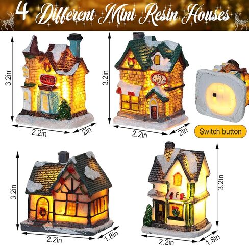 Hoteam 48 Pieces Light up Christmas Village Houses Set Christmas Village Figurines Accessories LED Xmas Town Scene Display Miniature Resin Christmas Ornaments for Holiday Party in Saudi Arabia