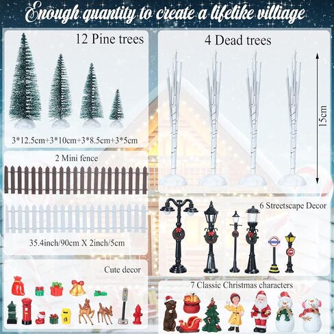 Hoteam 48 Pieces Light up Christmas Village Houses Set Christmas Village Figurines Accessories LED Xmas Town Scene Display Miniature Resin Christmas Ornaments for Holiday Party in Saudi Arabia