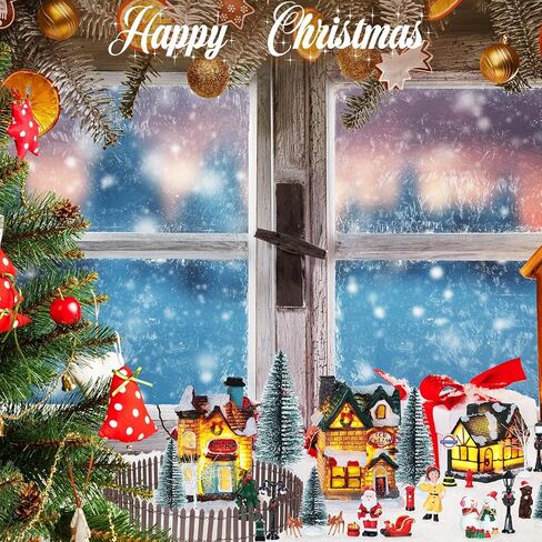 Hoteam 48 Pieces Light up Christmas Village Houses Set Christmas Village Figurines Accessories LED Xmas Town Scene Display Miniature Resin Christmas Ornaments for Holiday Party in Saudi Arabia