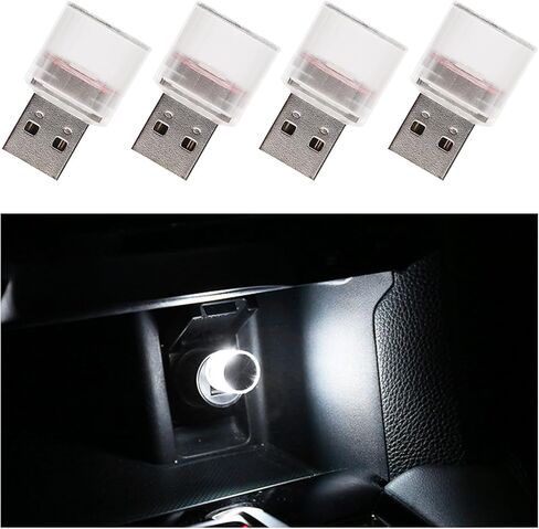 4 PCS USB LED Car Interior Atmosphere Lights, Plug-in USB Automotive Interface Charging Night Lamps, Mini Vehicle Interior LED Atmosphere Light for Car, Bedroom, Hallway (Blue) in Kuwait