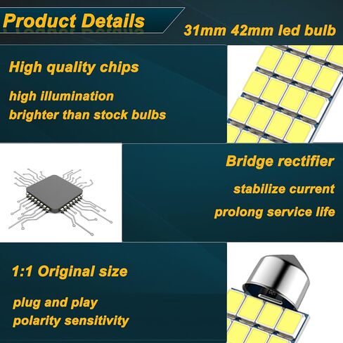 24 قطعة مجموعة مصابيح السيارة الداخلية T10 31 مم 42 مم مصابيح LED داخلية فائقة السطوع 194 De3175 578 مصابيح بديلة داخلية لخريطة السيارة باللون الأبيض in Kuwait