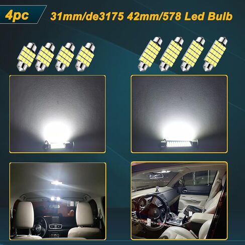 24 قطعة مجموعة مصابيح السيارة الداخلية T10 31 مم 42 مم مصابيح LED داخلية فائقة السطوع 194 De3175 578 مصابيح بديلة داخلية لخريطة السيارة باللون الأبيض in Kuwait