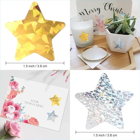 1000pcs Holographic Star Stickers Labels,1.5 inch Large 500 Pcs Glitter Star per Roll,Gold and Sliver Star Stickers Fit Wedding/Crafts/Birthday Party/Teaching Reward/Wall Decorations-2 Rolls in Saudi Arabia