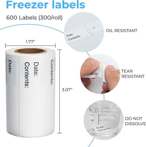 600-Piece Freezer Refrigerator Food Labels- 1" x 3" Removable Adhesive Blank Food Storage Containers Paper Labels Kitchen Stickers for Mason Jars Bottles Water Oil Resistant No Residue in Kuwait