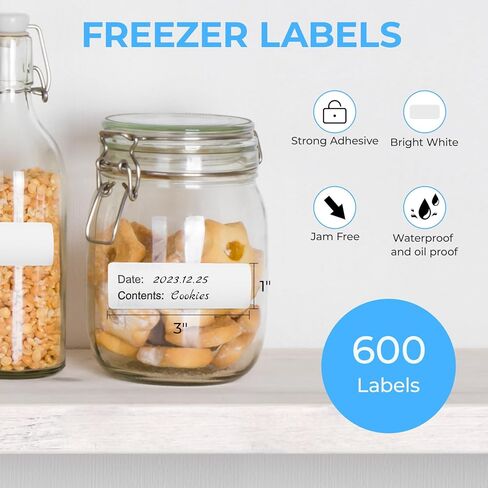 600-Piece Freezer Refrigerator Food Labels- 1" x 3" Removable Adhesive Blank Food Storage Containers Paper Labels Kitchen Stickers for Mason Jars Bottles Water Oil Resistant No Residue in Kuwait